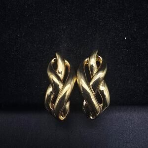 Monet Gold Tone Twisted Clip On Earrings Vintage Costume Jewelry